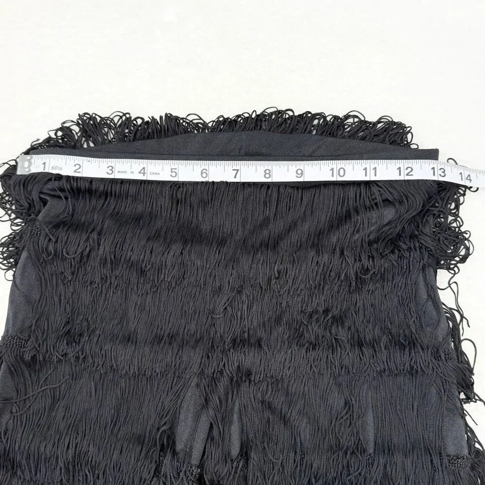 Weissman Fringe Layer Bra Top With Matching Pants Set in Black Size US LC Large